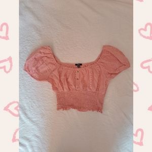 Embroidered Flower Puff Sleeve Crop Top - Ambiance